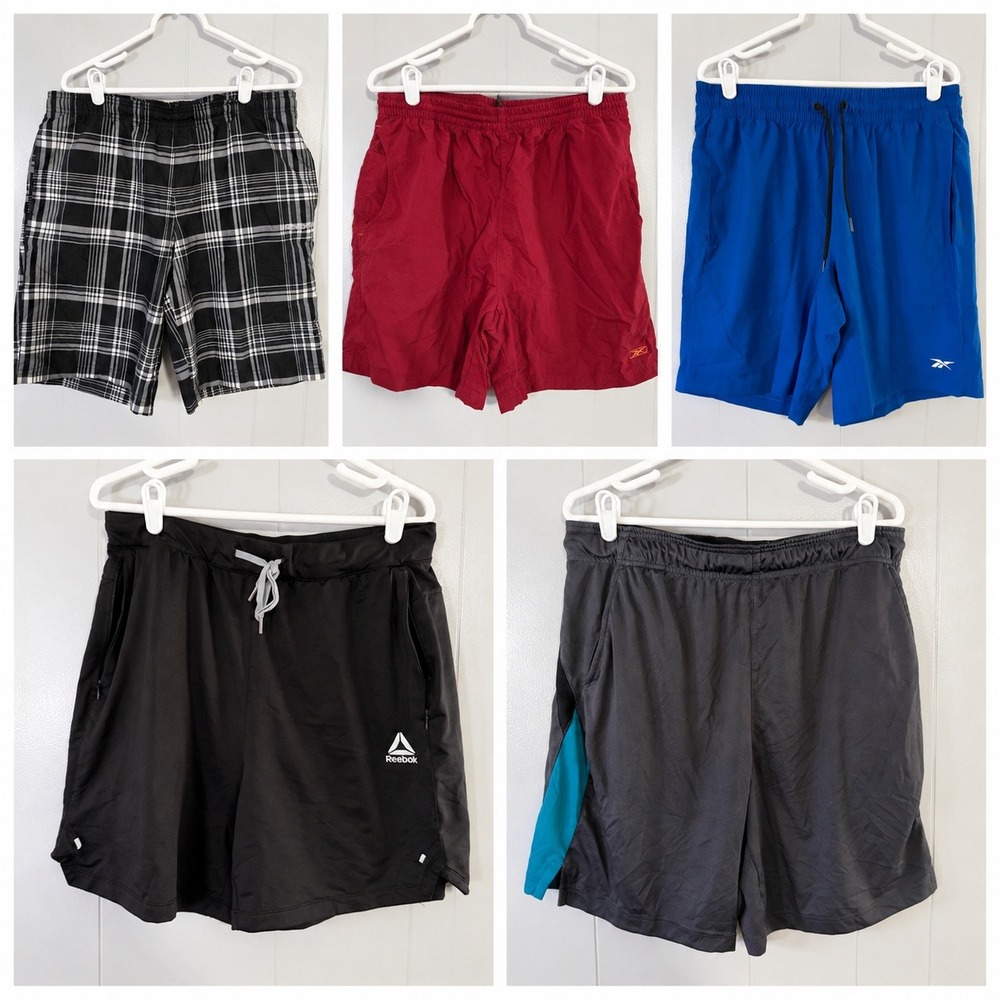 Reebok Athletic Shorts Men Large Lot of 5 Gym Training Mesh Woven Multi EUC